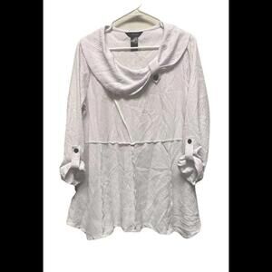 Ali Miles Womens Long Sleeve Crinkled Roll-Tab Sleeve Pullover White Top Sz M